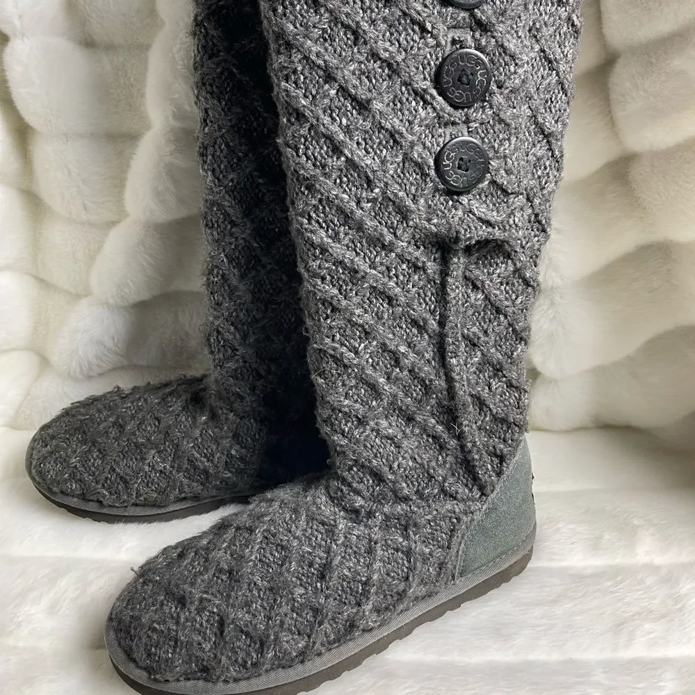 UGG Australia latice charcoal gray knit boots reversible knee high to short SZ9